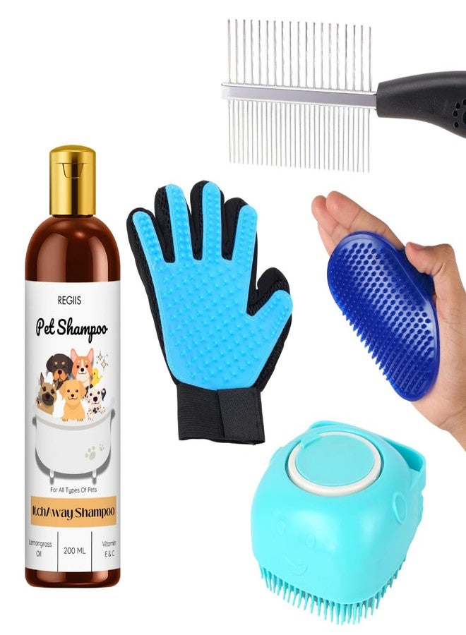 مجموعة ريجيس للعناية بالحيوانات الأليفة مع شامبو، وقفاز لإزالة الشعر الزائد، ومجموعة فرش، وإكسسوارات تنظيف احترافية للكلاب والقطط، 200 مل (عبوة من 5 قطع) - Image 1